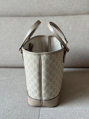 Gucci Ophidia Small Tote – Beige & White GG Supreme Canvas with Oatmeal Trim