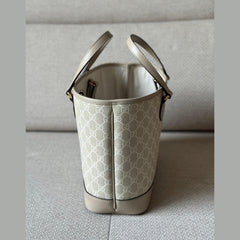 Gucci Ophidia Small Tote – Beige & White GG Supreme Canvas with Oatmeal Trim