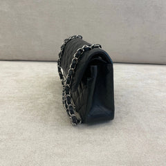 Chanel Black Medium Lambskin Double Flap Shoulder Bag Silver Hardware (DYED)