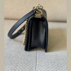 Chanel Black Chevron Leather Medium Boy with Gold Hardware