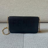 Fendi Roma Black Leather Wallet On a Chain
