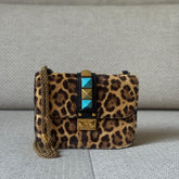 Valentino Leopard Calf Hair Rockstud Glam Lock Shoulder Bag