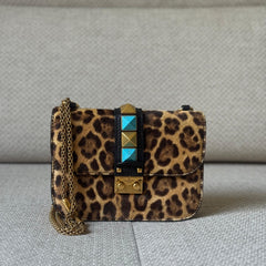 Valentino Leopard Calf Hair Rockstud Glam Lock Shoulder Bag