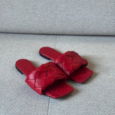 Bottega Veneta Red Intrecciato Leather Lido Flat Sandals - Size 40