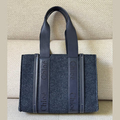 Chloé Navy Blue Woody Wool Tote