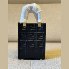 Fendi Black FF Embossed Leather Mini Sunshine Tote with Strap