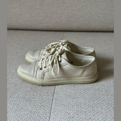 Gucci Off-White Leather and Canvas GG Low Top Sneakers - Size 38