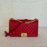 Chanel Red Medium Boy Caviar Leather Shoulder Bag