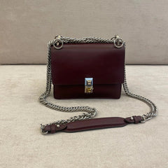 Fendi Kan I Small Bag Burgundy Calfskin with Silver Tone Hardware