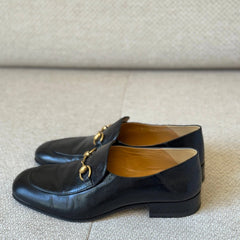 Gucci Jordaan Black Leather Horsebit Loafers - Size 39½