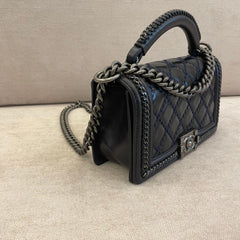 Chanel Medium Dark Blue Quilted Leather Wild Stitch Chain Boy Top Handle with Strap