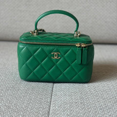 Chanel Green Quilted Vanity Case