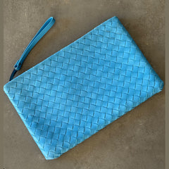 Bottega Veneta Blue Intrecciato Leather Clutch