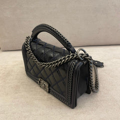 Chanel Medium Dark Blue Quilted Leather Wild Stitch Chain Boy Top Handle with Strap