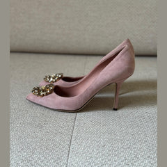 Dolce & Gabbana Pink Suede Crystal Embellished Pumps - Size 39.5