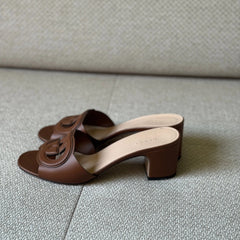 Gucci Brown Leather Interlocking G Mules - Size 39