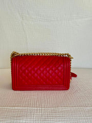 Chanel Red Medium Boy Caviar Leather Shoulder Bag