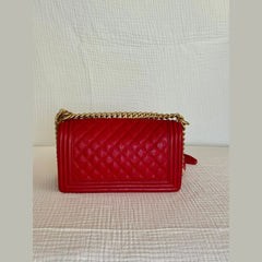 Chanel Red Medium Boy Caviar Leather Shoulder Bag