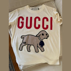 Gucci White Embellished Lamb Logo Graphic T-Shirt - Size XXS