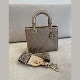 Christian Dior Metallic Gold Medium Lady Dior Bag with Strap