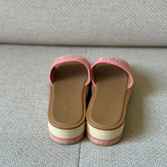 Christian Dior Dioriviera Dway Platform Slide Natural Raffia and Candy Pink Embroidered Cotton - Size 39