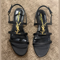 Saint Laurent Black Cassandre Flat Sandals – Size 38