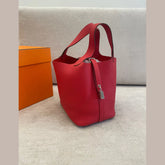 Hermès Rouge Radieux PHW Picotin 18
