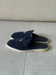 Loro Piana Summer Charms Walk Mules in Suede Blue - Size 38.5