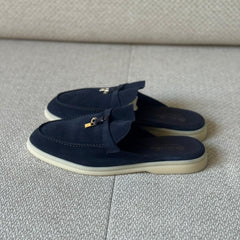 Loro Piana Summer Charms Walk Mules in Suede Blue - Size 38.5