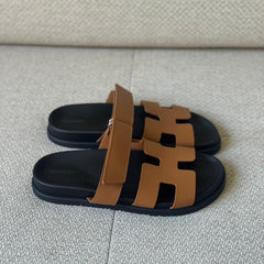 Hermès Gold Calfskin Leather Chypre Sandals – Size 40.5