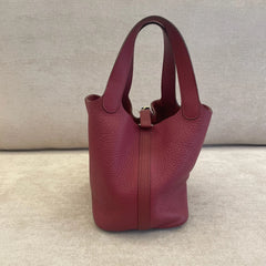 Hermès Ruby Red Picotin 18 Clemence Leather PHW with Twilly and Entrupy Certificate