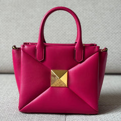 Valentino Pink Leather One Stud Small Top Handle Bag with Strap