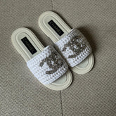 Chanel White CC Raffia Flat Sandals – Size 38 (Fits 39)