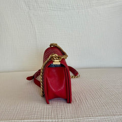 Chanel Red Medium Boy Caviar Leather Shoulder Bag