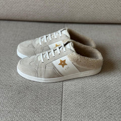Christian Dior Star Sneakers in Beige Suede with Shearling-Effect Lining — Size 38