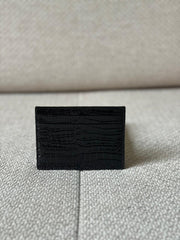 Saint Laurent Black Croc Embossed Leather Card Holder