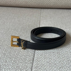 Saint Laurent Black Cassandre Thim Belt - Size 85
