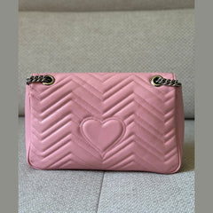 Gucci GG Marmont Medium Pink Leather with Silver Hardware