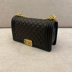 Chanel Black Calfskin Old Medium Boy with Gold Hardware