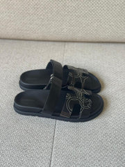 Hermès Chypre Black Calfskin Sandals “Panoplie Equestre” – Size 38