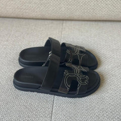 Hermès Chypre Black Calfskin Sandals “Panoplie Equestre” – Size 38