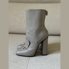 Gucci Grey Leather Horsebit Boots - Size 38.5