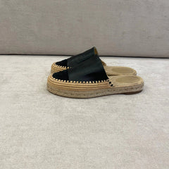 Chanel Black Leather Espadrilles Mules - Size 40