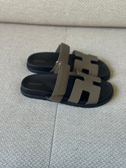 Hermès Étoupe Epsom Leather Chypre Sandals - Size 37.5 & 40
