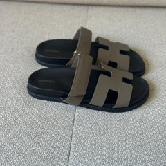 Hermès Étoupe Epsom Leather Chypre Sandals - Size 37.5 & 39