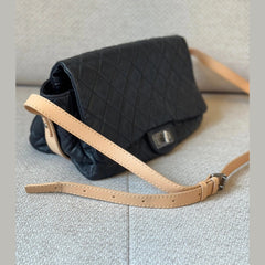 Chanel Reissue Messenger Flap Bag in Black Caviar Leather with Beige Leather Strap