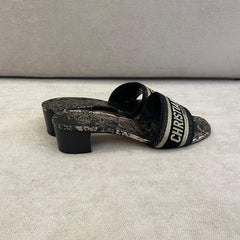 Christian Dior Black & Gold Dway Low Heel Slides - Size 38.5