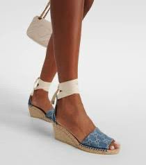 Gucci Denim Wedge Espadrille Sandals - Size 37