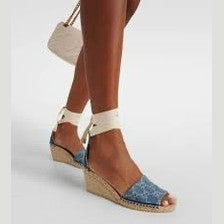 Gucci Denim Wedge Espadrille Sandals - Size 37
