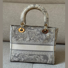 Christian Dior Grey Toile De Jouy Lady D-Lite Top Handle with Strap